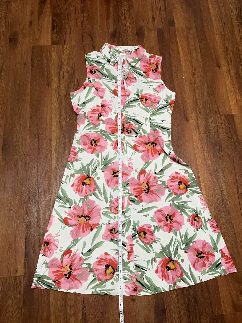 Tahari Pink Floral Sleeveless Collared Midi Dress - Picture 13 of 15